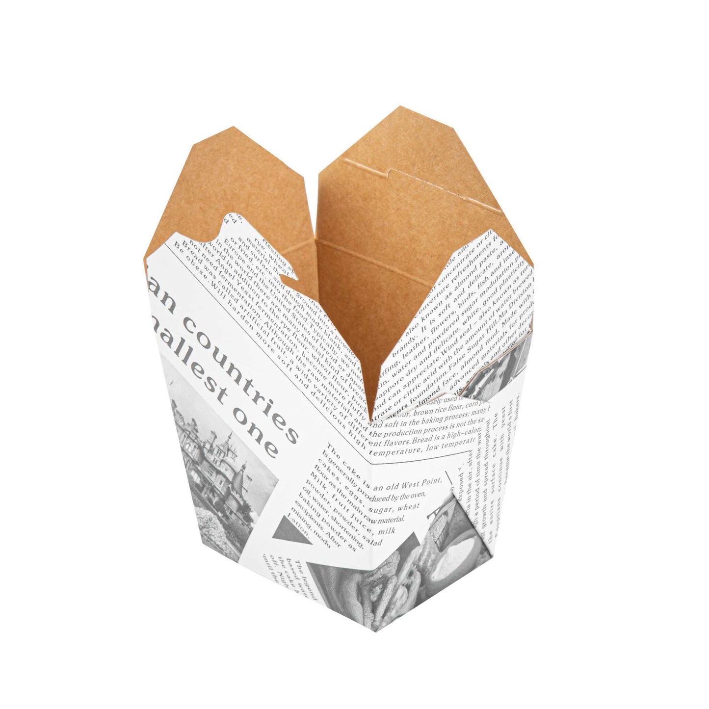 Bio Tek 16 oz Square Newsprint Paper Noodle Take Out Container - 3 1/2" x 3" x 3 1/4" - 200 count box