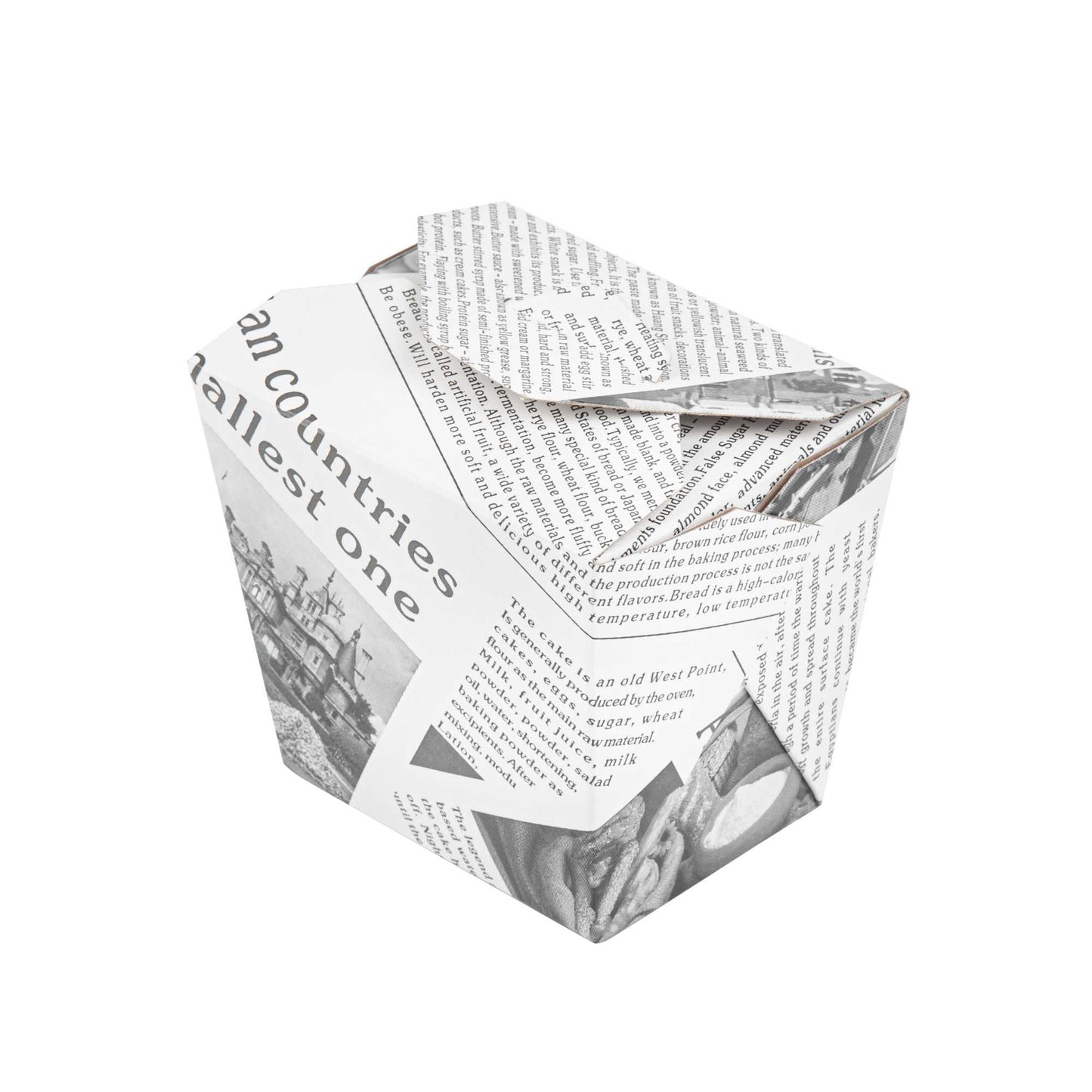 Bio Tek 16 oz Square Newsprint Paper Noodle Take Out Container - 3 1/2" x 3" x 3 1/4" - 200 count box