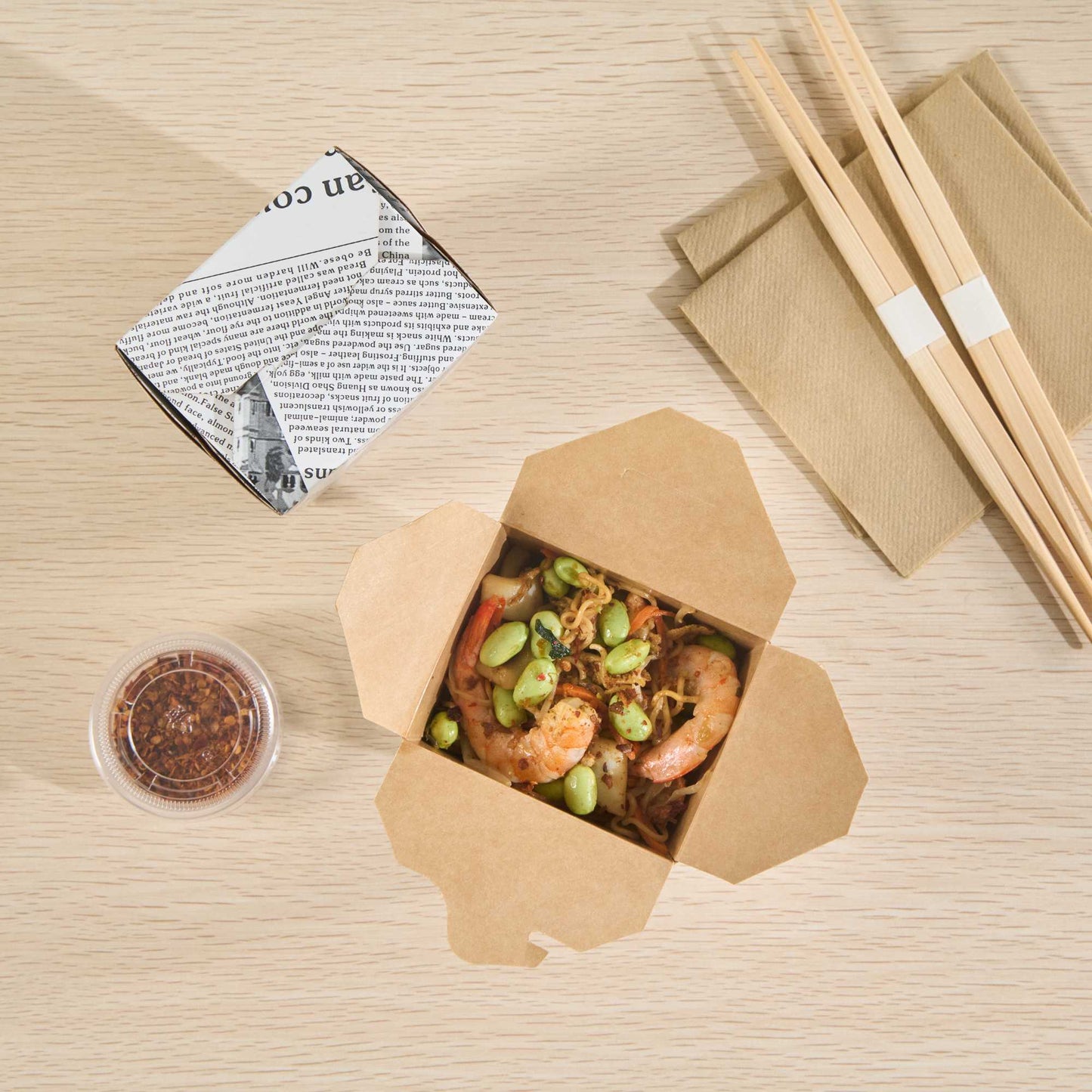Bio Tek 16 oz Square Newsprint Paper Noodle Take Out Container - 3 1/2" x 3" x 3 1/4" - 200 count box