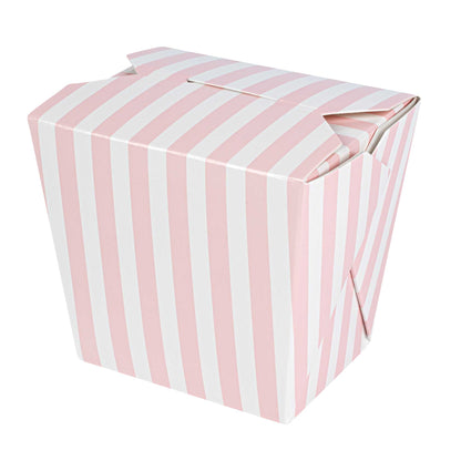 Bio Tek 16 oz Square Pink and White Stripe Paper Noodle Take Out Container - 3 1/2" x 3" x 3 1/4" - 200 count box