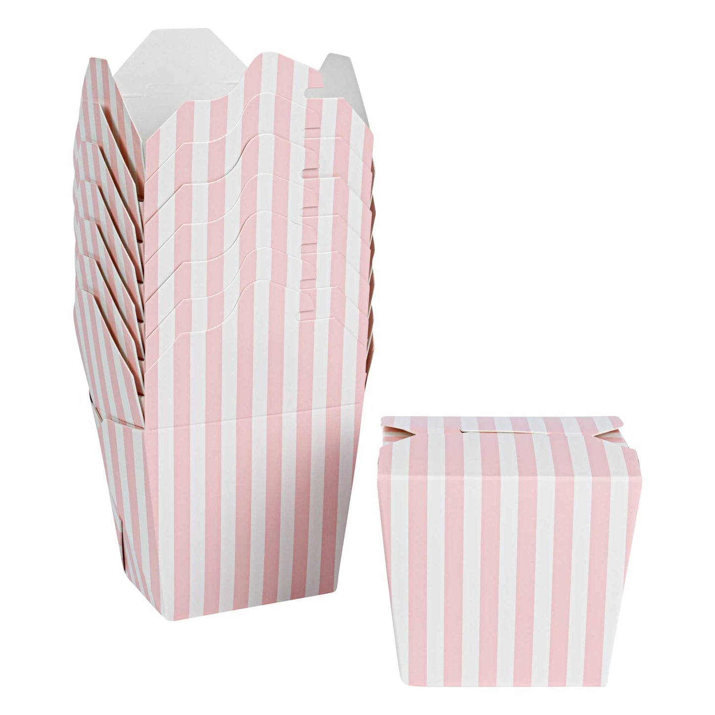 Bio Tek 16 oz Square Pink and White Stripe Paper Noodle Take Out Container - 3 1/2" x 3" x 3 1/4" - 50 count box