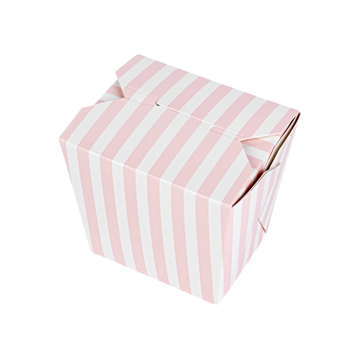 Bio Tek 16 oz Square Pink and White Stripe Paper Noodle Take Out Container - 3 1/2" x 3" x 3 1/4" - 50 count box