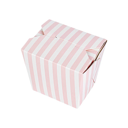 Bio Tek 16 oz Square Pink and White Stripe Paper Noodle Take Out Container - 3 1/2" x 3" x 3 1/4" - 50 count box