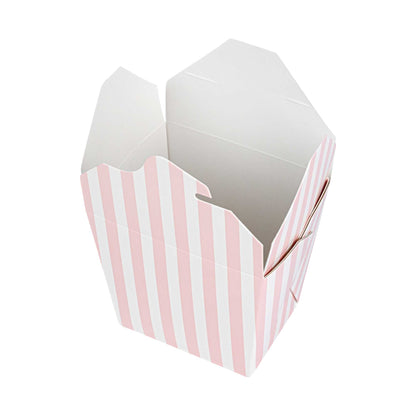 Bio Tek 16 oz Square Pink and White Stripe Paper Noodle Take Out Container - 3 1/2" x 3" x 3 1/4" - 50 count box