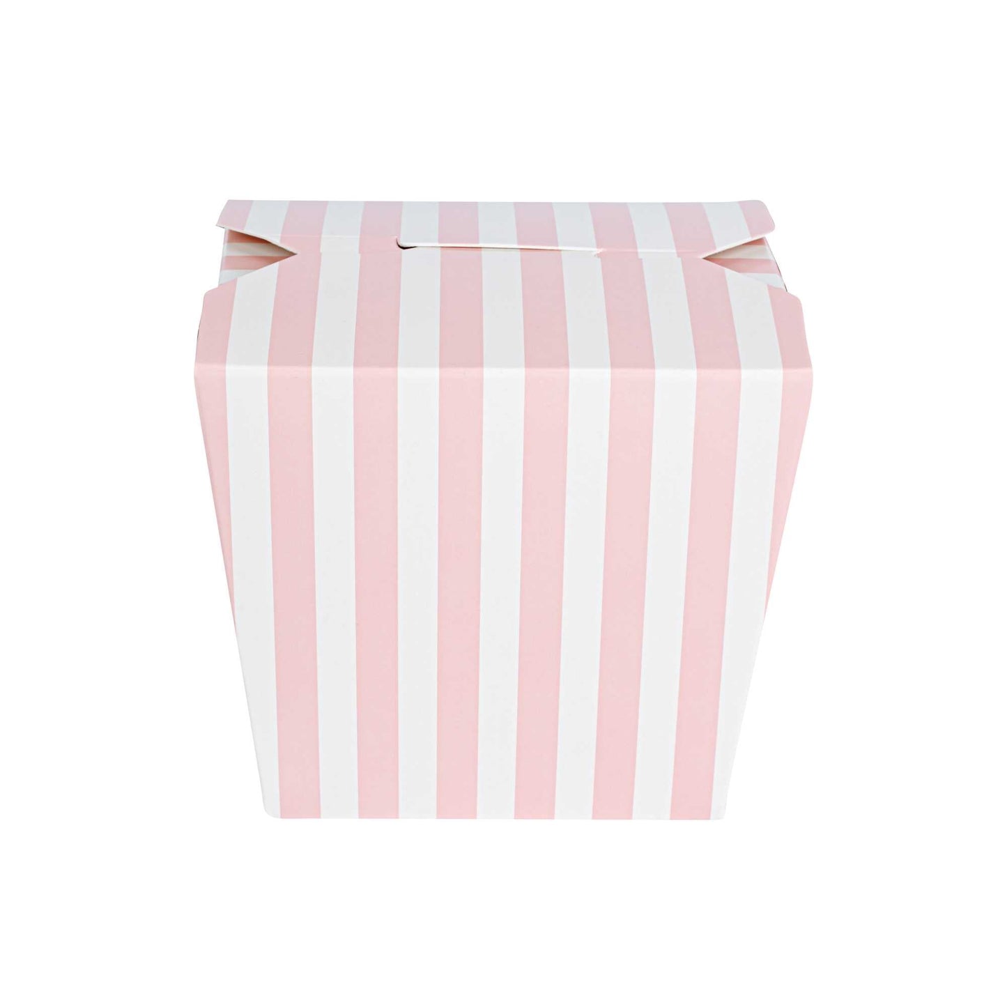 Bio Tek 16 oz Square Pink and White Stripe Paper Noodle Take Out Container - 3 1/2" x 3" x 3 1/4" - 200 count box