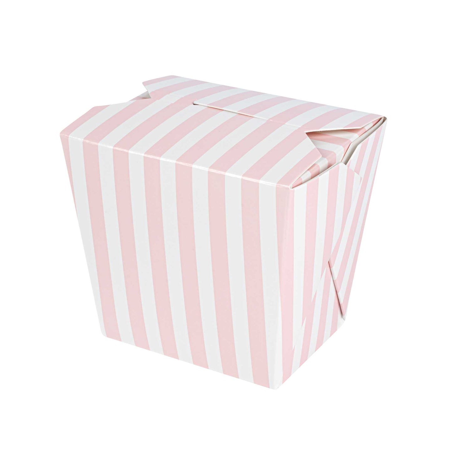 Bio Tek 16 oz Square Pink and White Stripe Paper Noodle Take Out Container - 3 1/2" x 3" x 3 1/4" - 200 count box
