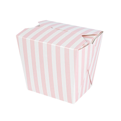 Bio Tek 16 oz Square Pink and White Stripe Paper Noodle Take Out Container - 3 1/2" x 3" x 3 1/4" - 200 count box