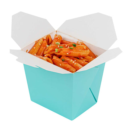 Bio Tek 16 oz Square Turquoise Paper Noodle Take Out Container - 3 1/2" x 3" x 3 1/4" - 200 count box
