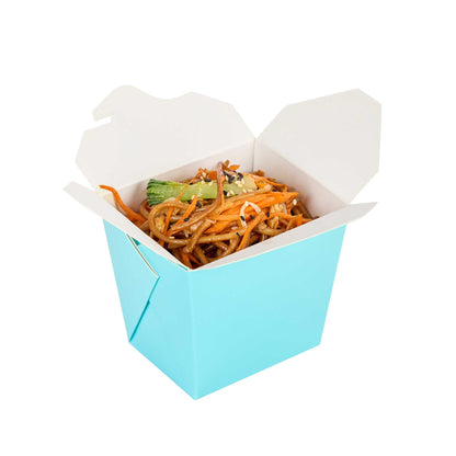 Bio Tek 16 oz Square Turquoise Paper Noodle Take Out Container - 3 1/2" x 3" x 3 1/4" - 200 count box