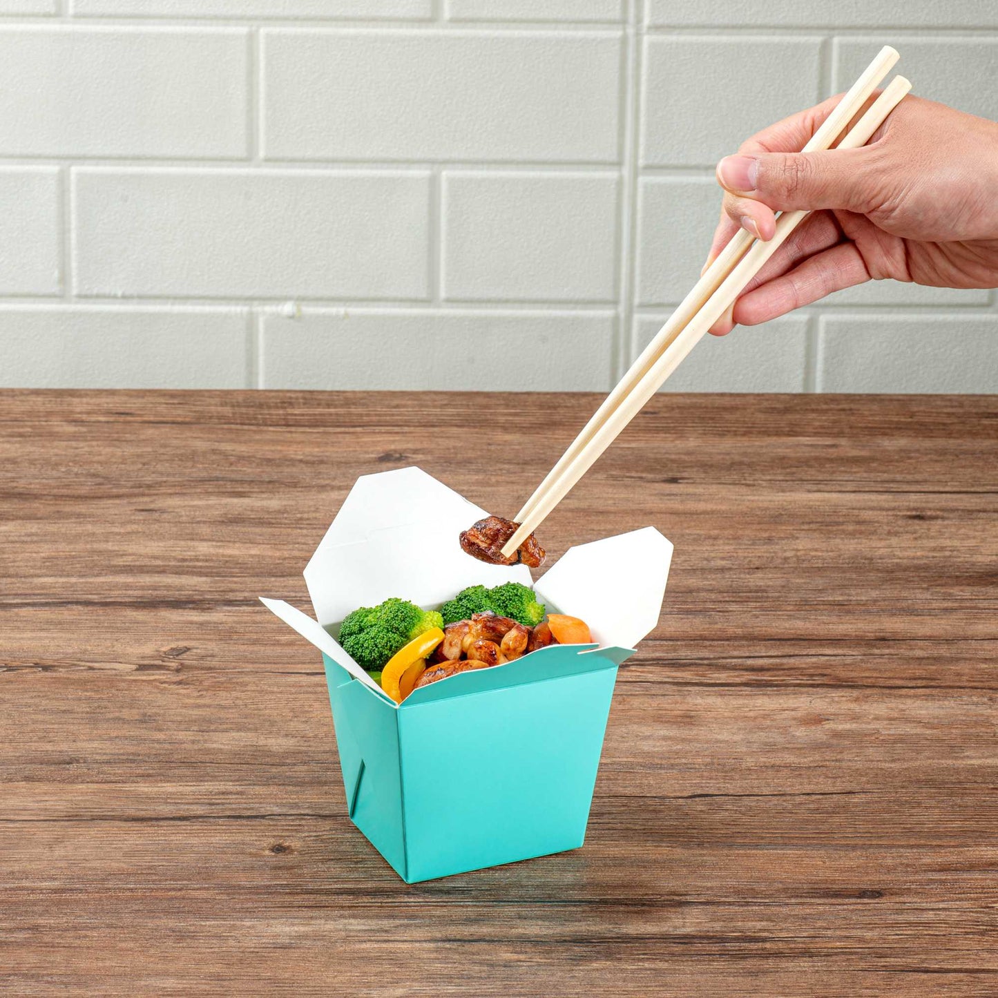 Bio Tek 16 oz Square Turquoise Paper Noodle Take Out Container - 3 1/2" x 3" x 3 1/4" - 200 count box