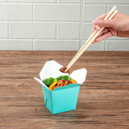 Bio Tek 16 oz Square Turquoise Paper Noodle Take Out Container - 3 1/2" x 3" x 3 1/4" - 200 count box