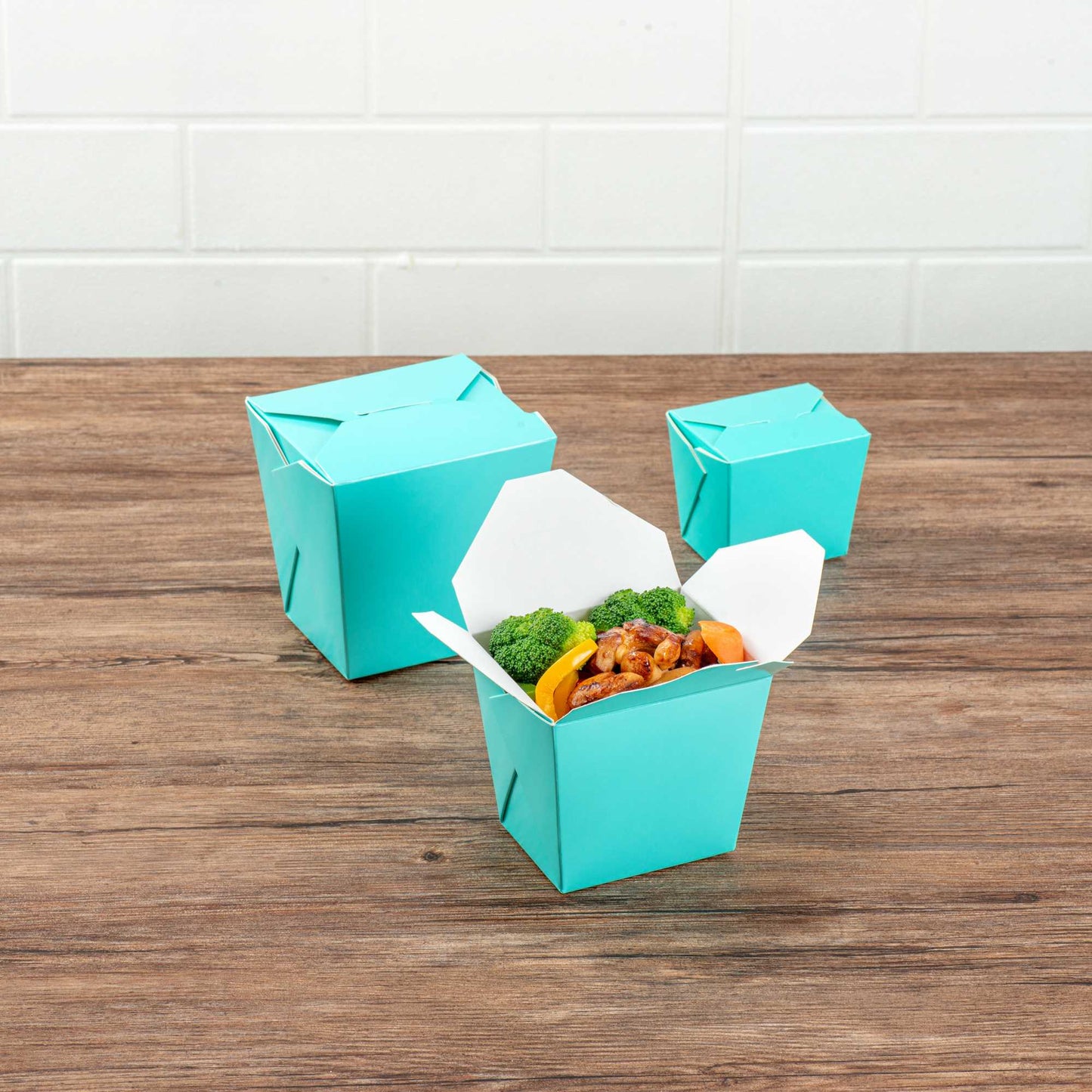 Bio Tek 16 oz Square Turquoise Paper Noodle Take Out Container - 3 1/2" x 3" x 3 1/4" - 200 count box