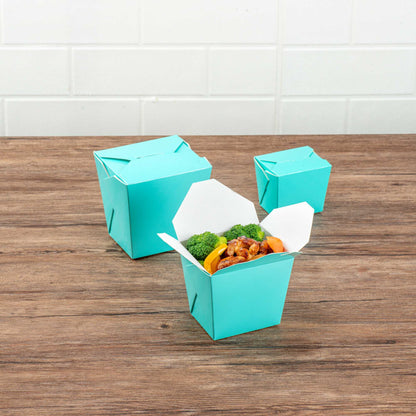 Bio Tek 16 oz Square Turquoise Paper Noodle Take Out Container - 3 1/2" x 3" x 3 1/4" - 200 count box