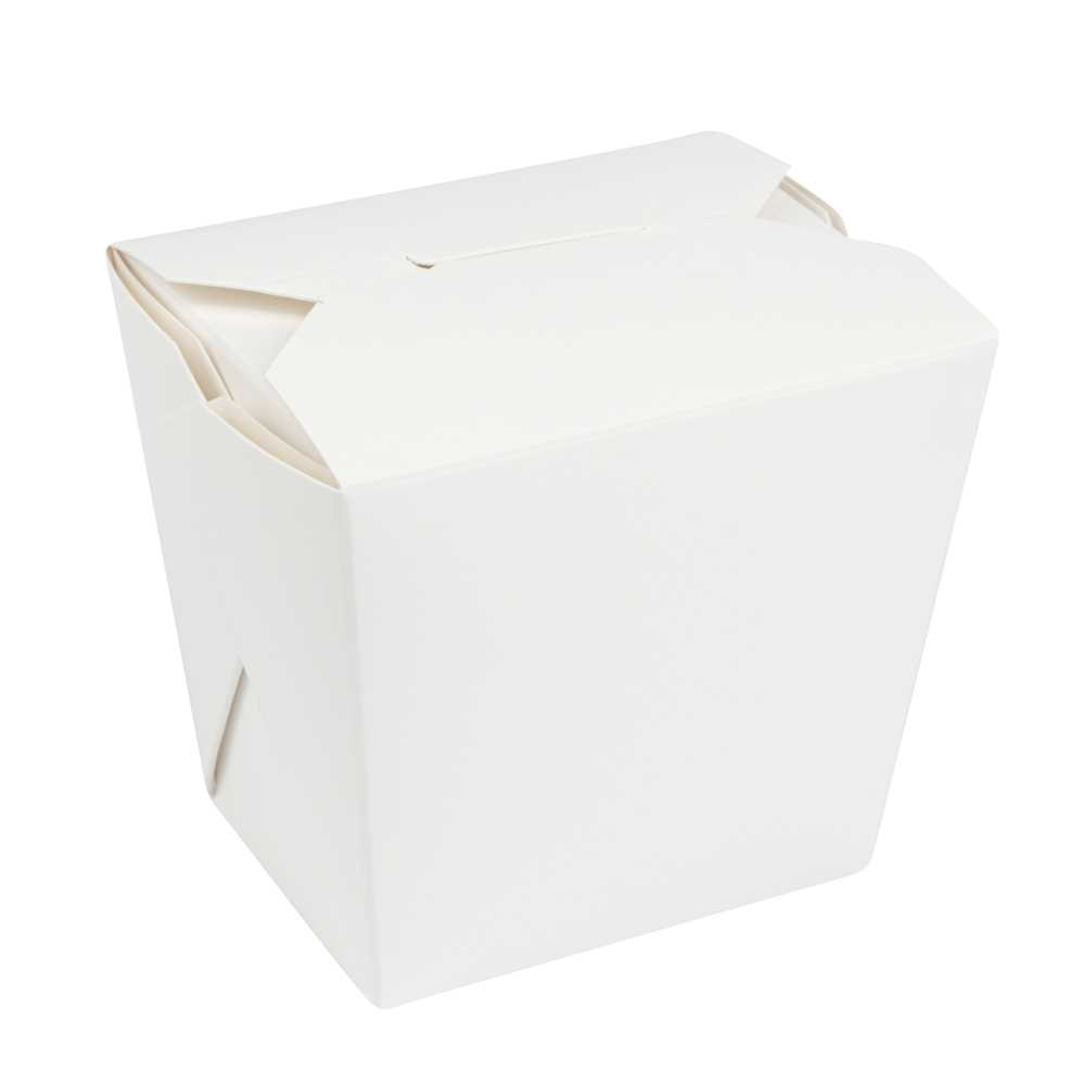 Bio Tek 16 oz Square White Paper Noodle Take Out Container - 3 1/2" x 3" x 3 1/4" - 200 count box