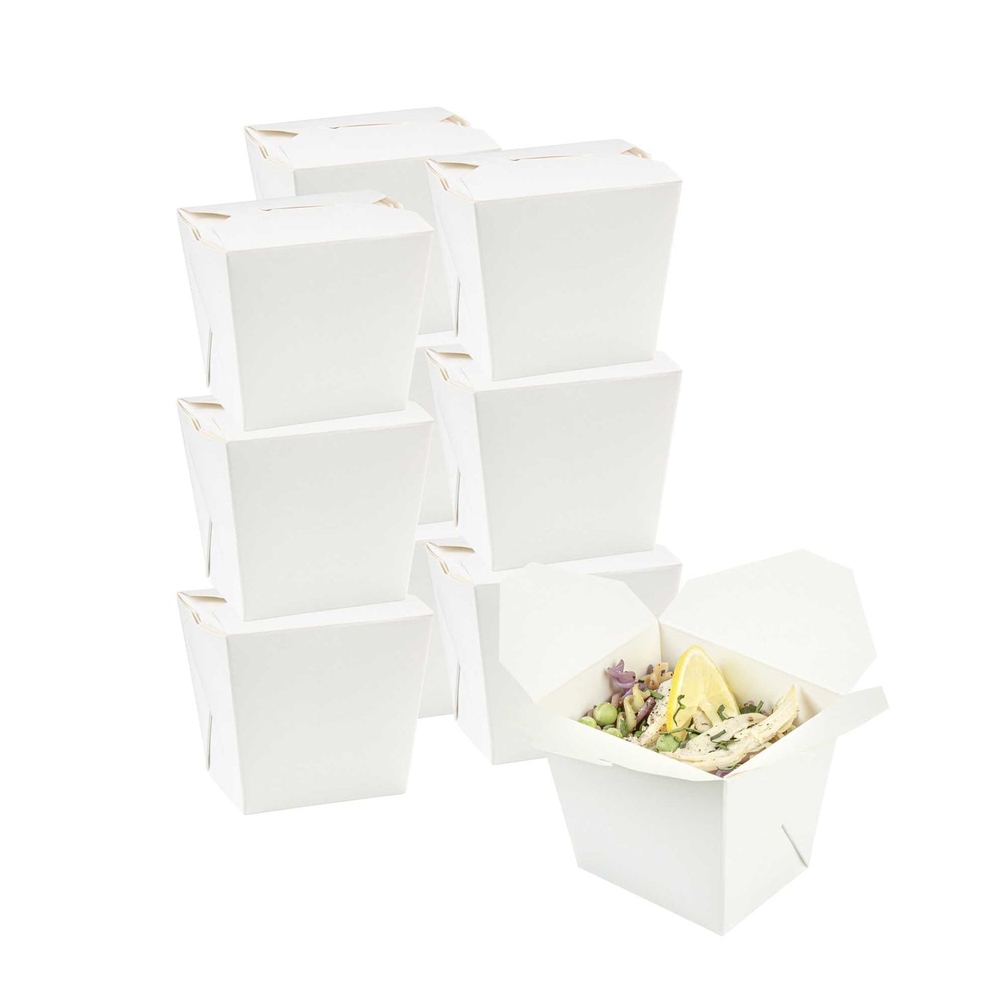Bio Tek 16 oz Square White Paper Noodle Take Out Container - 3 1/2" x 3" x 3 1/4" - 25 count box