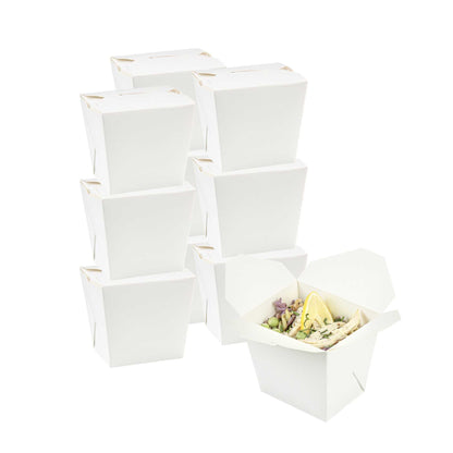 Bio Tek 16 oz Square White Paper Noodle Take Out Container - 3 1/2" x 3" x 3 1/4" - 25 count box