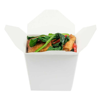 Bio Tek 16 oz Square White Paper Noodle Take Out Container - 3 1/2" x 3" x 3 1/4" - 25 count box