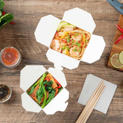 Bio Tek 16 oz Square White Paper Noodle Take Out Container - 3 1/2" x 3" x 3 1/4" - 25 count box