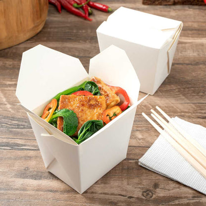 Bio Tek 16 oz Square White Paper Noodle Take Out Container - 3 1/2" x 3" x 3 1/4" - 200 count box