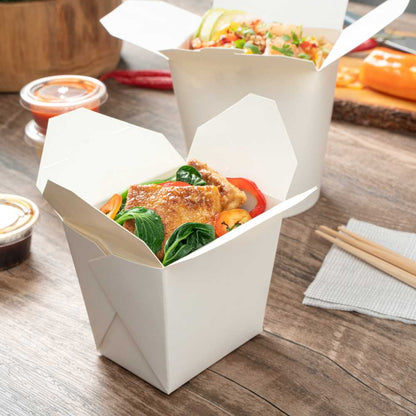 Bio Tek 16 oz Square White Paper Noodle Take Out Container - 3 1/2" x 3" x 3 1/4" - 200 count box