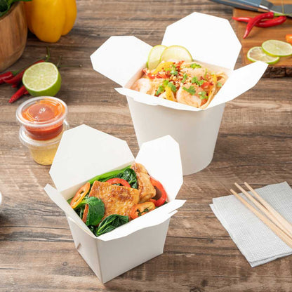 Bio Tek 16 oz Square White Paper Noodle Take Out Container - 3 1/2" x 3" x 3 1/4" - 200 count box