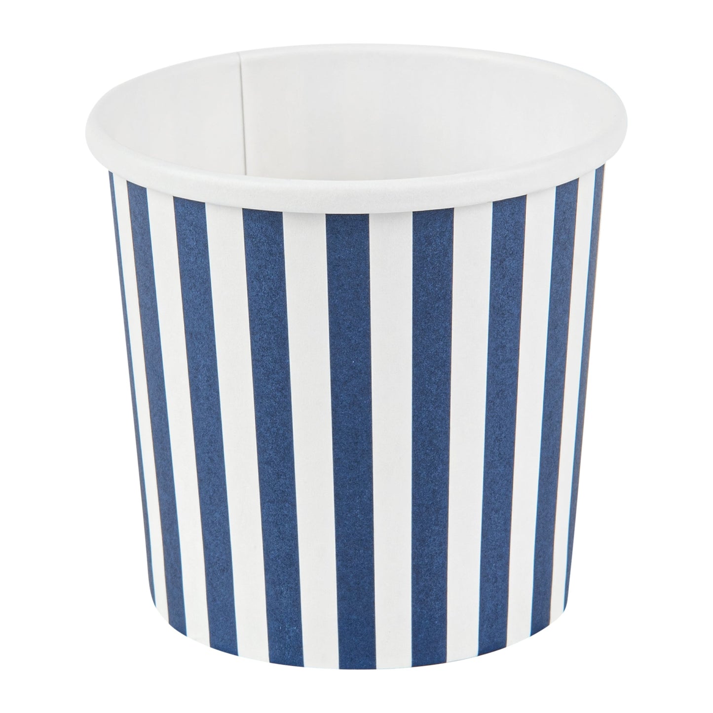 Bio Tek 12 oz Round Blue and White Stripe Paper Soup Container - 3 1/2" x 3 1/2" x 3 1/2" - 25 count box