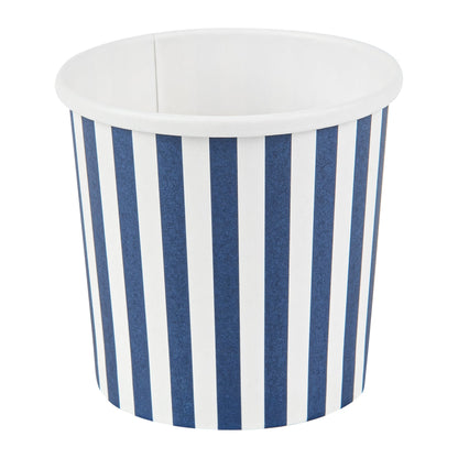 Bio Tek 12 oz Round Blue and White Stripe Paper Soup Container - 3 1/2" x 3 1/2" x 3 1/2" - 25 count box