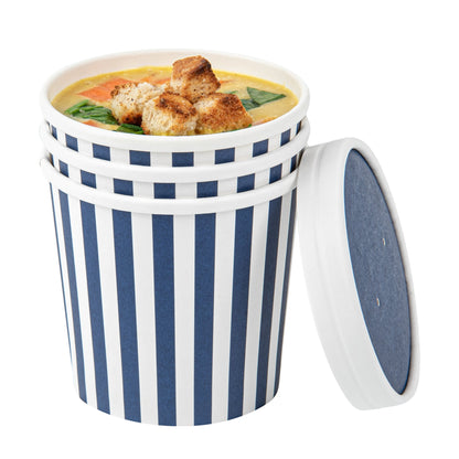 Bio Tek 12 oz Round Blue and White Stripe Paper Soup Container - 3 1/2" x 3 1/2" x 3 1/2" - 200 count box