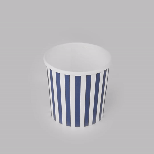 Bio Tek 12 oz Round Blue and White Stripe Paper Soup Container - 3 1/2" x 3 1/2" x 3 1/2" - 200 count box
