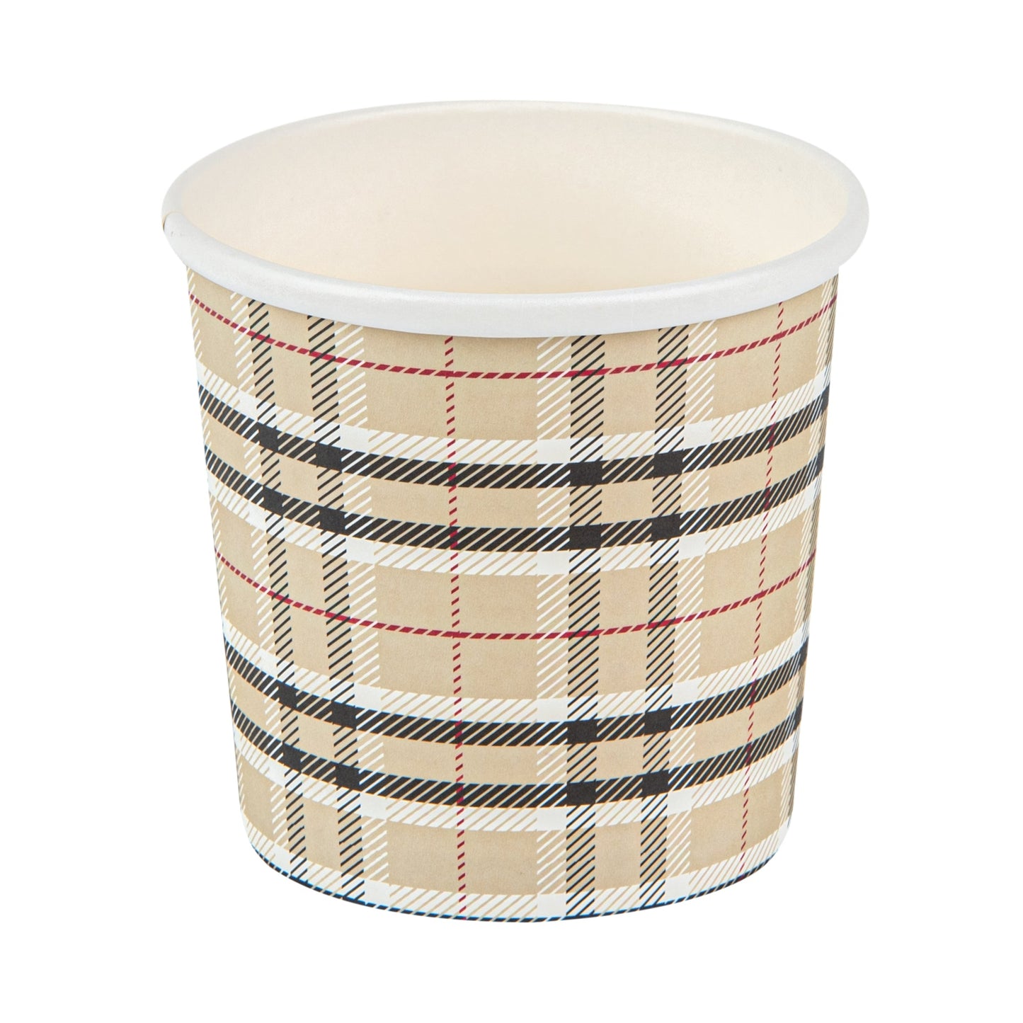 Bio Tek 12 oz Round Plaid Paper Soup Container - 3 1/2" x 3 1/2" x 3 1/2" - 25 count box
