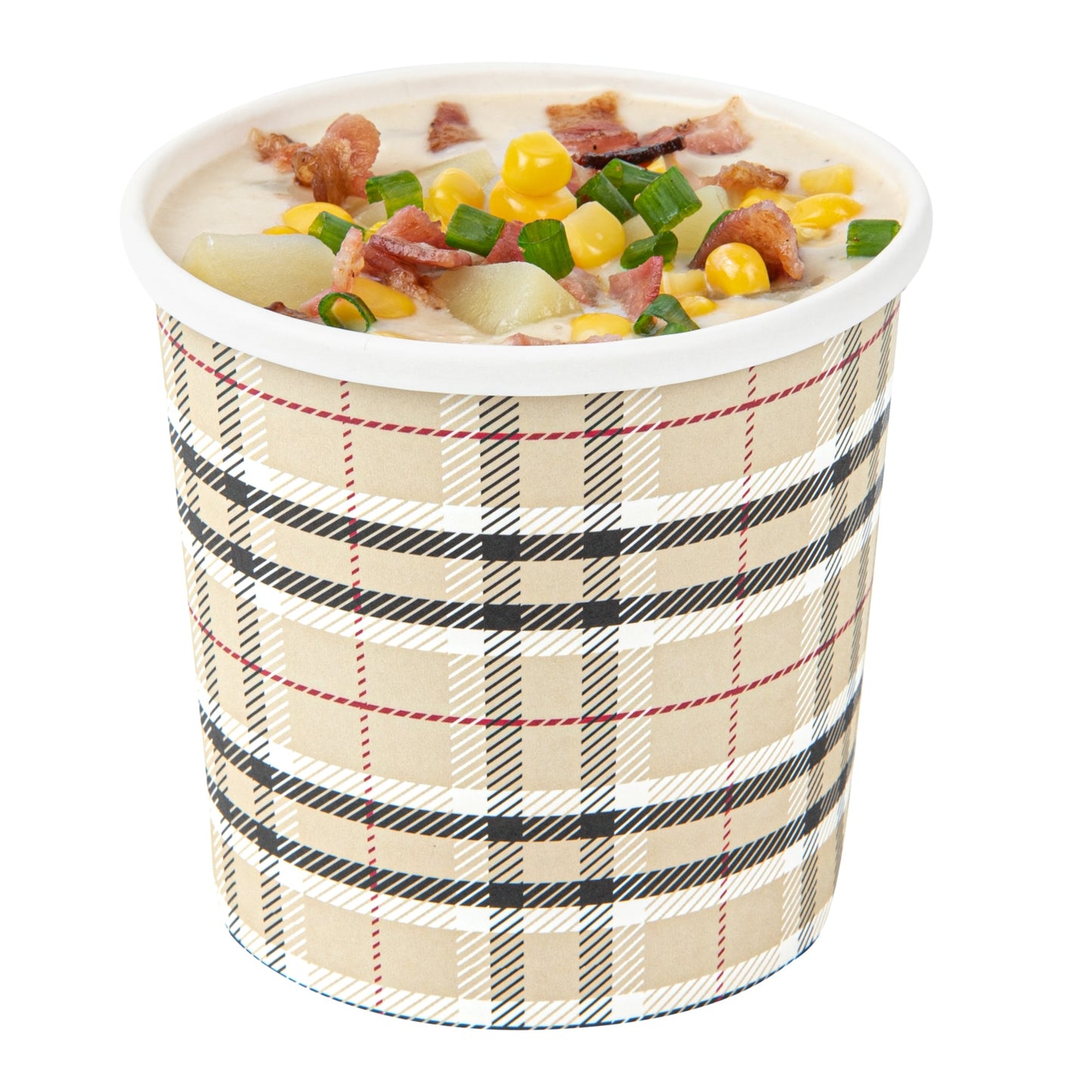 Bio Tek 12 oz Round Plaid Paper Soup Container - 3 1/2" x 3 1/2" x 3 1/2" - 25 count box