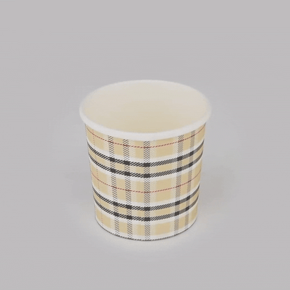 Bio Tek 12 oz Round Plaid Paper Soup Container - 3 1/2" x 3 1/2" x 3 1/2" - 25 count box