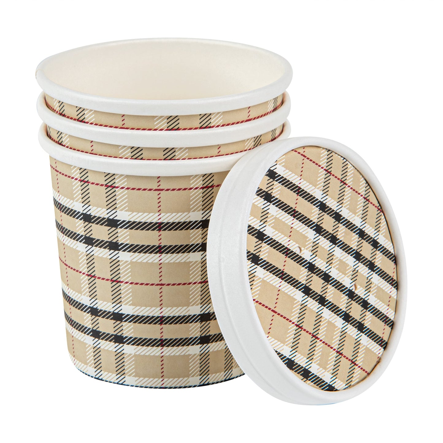Bio Tek 12 oz Round Plaid Paper Soup Container - 3 1/2" x 3 1/2" x 3 1/2" - 25 count box