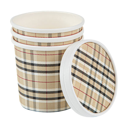 Bio Tek 12 oz Round Plaid Paper Soup Container - 3 1/2" x 3 1/2" x 3 1/2" - 25 count box