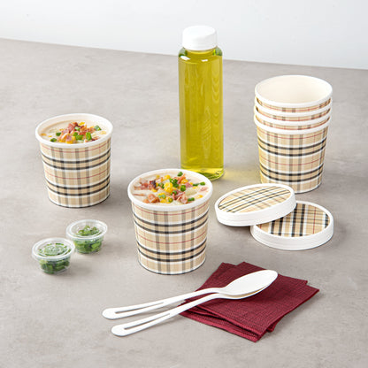 Bio Tek 12 oz Round Plaid Paper Soup Container - 3 1/2" x 3 1/2" x 3 1/2" - 25 count box