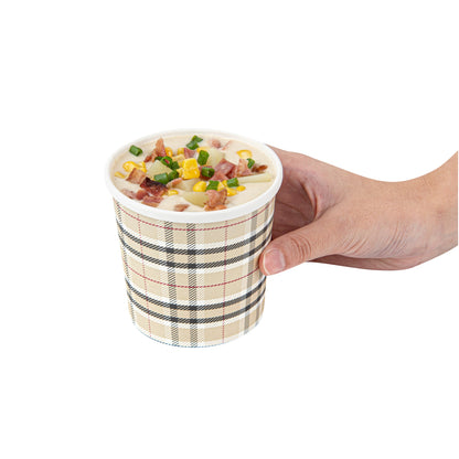 Bio Tek 12 oz Round Plaid Paper Soup Container - 3 1/2" x 3 1/2" x 3 1/2" - 200 count box