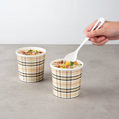 Bio Tek 12 oz Round Plaid Paper Soup Container - 3 1/2" x 3 1/2" x 3 1/2" - 200 count box