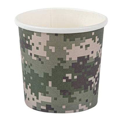 Bio Tek 12 oz Round Camouflage Paper Soup Container - 3 1/2" x 3 1/2" x 3 1/2" - 25 count box