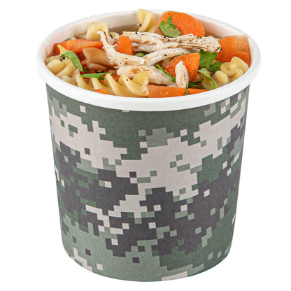 Bio Tek 12 oz Round Camouflage Paper Soup Container - 3 1/2" x 3 1/2" x 3 1/2" - 25 count box