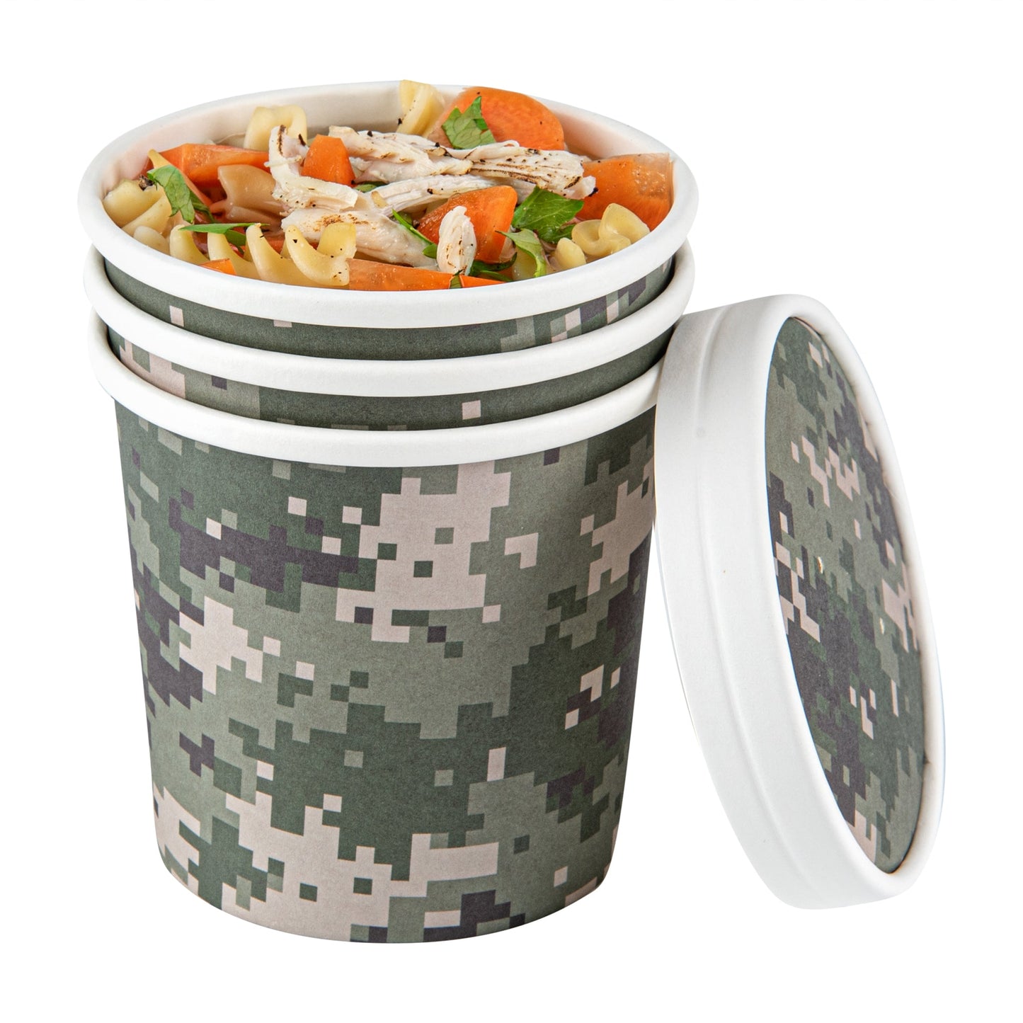 Bio Tek 12 oz Round Camouflage Paper Soup Container - 3 1/2" x 3 1/2" x 3 1/2" - 200 count box