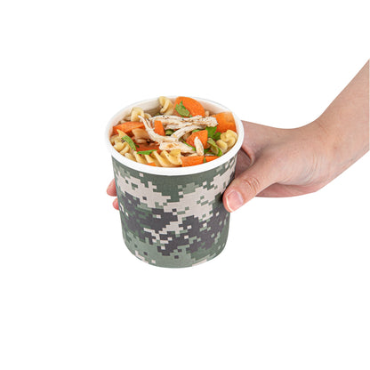 Bio Tek 12 oz Round Camouflage Paper Soup Container - 3 1/2" x 3 1/2" x 3 1/2" - 200 count box