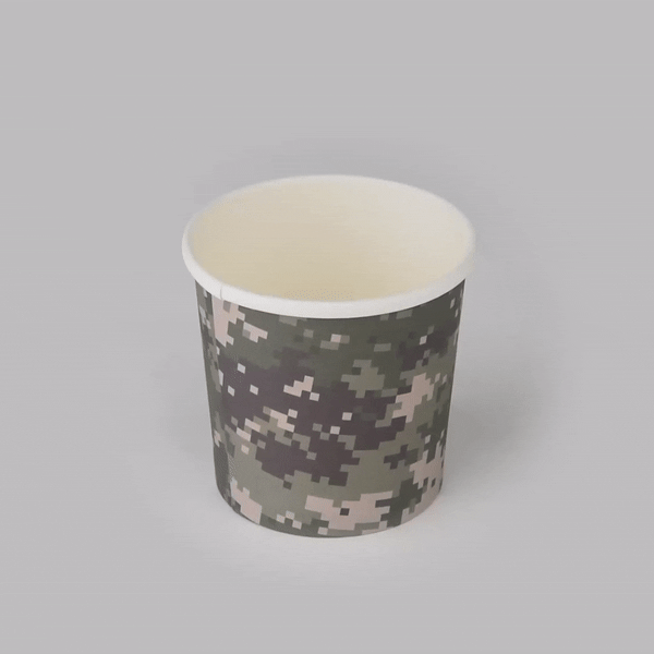 Bio Tek 12 oz Round Camouflage Paper Soup Container - 3 1/2" x 3 1/2" x 3 1/2" - 200 count box
