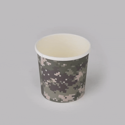 Bio Tek 12 oz Round Camouflage Paper Soup Container - 3 1/2" x 3 1/2" x 3 1/2" - 200 count box