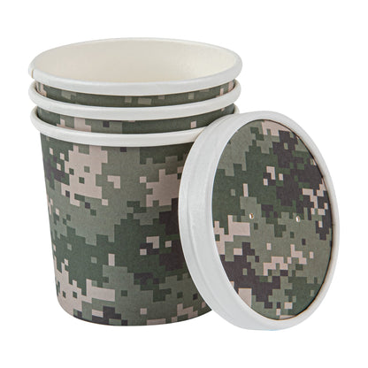 Bio Tek 12 oz Round Camouflage Paper Soup Container - 3 1/2" x 3 1/2" x 3 1/2" - 200 count box