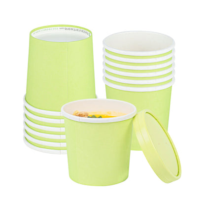 Bio Tek 12 oz Round Eco Green Paper Soup Container - 3 1/2" x 3 1/2" x 3 1/2" - 25 count box