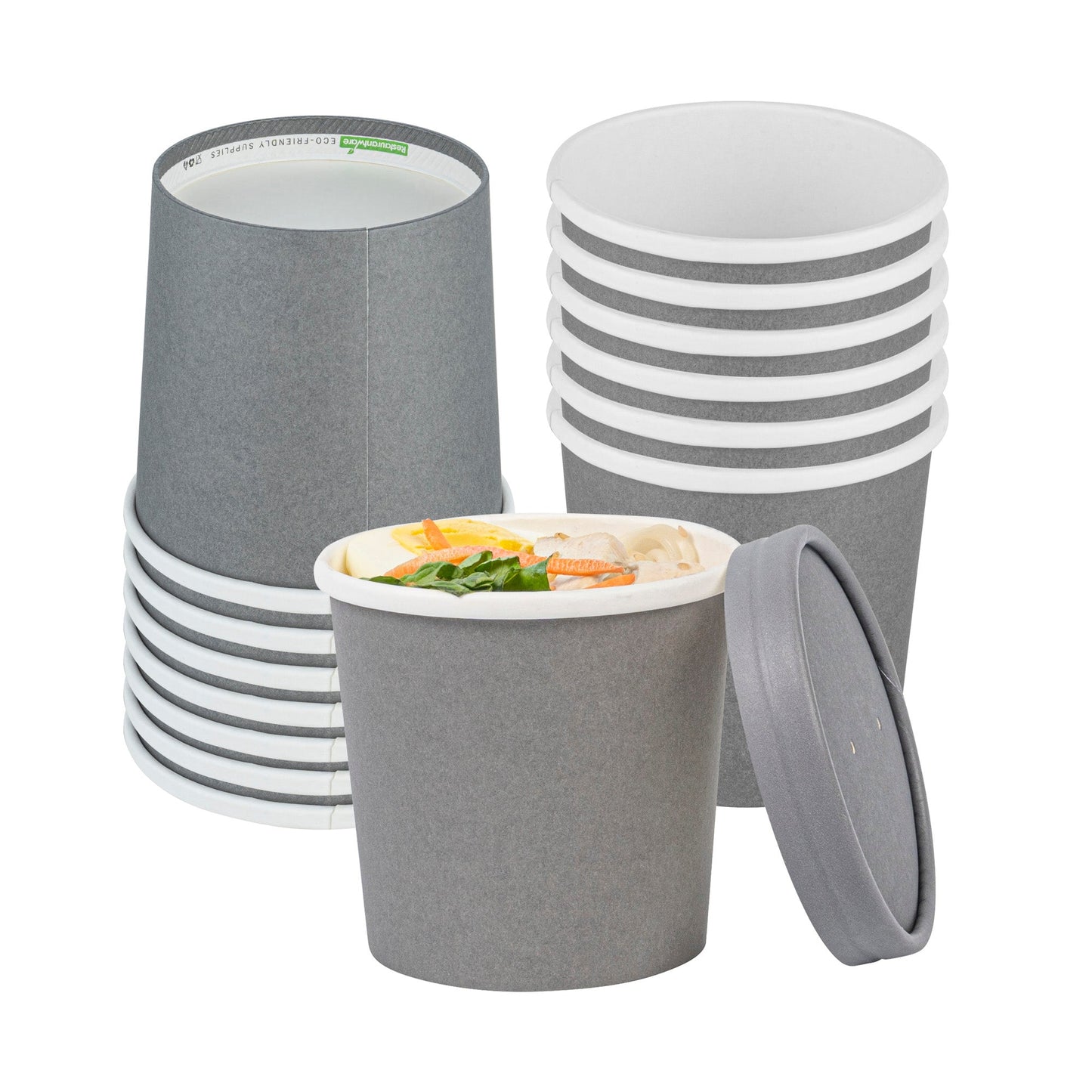 Bio Tek 12 oz Round Gray Paper Soup Container - 3 1/2" x 3 1/2" x 3 1/2" - 25 count box