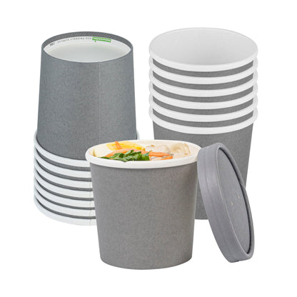 Bio Tek 12 oz Round Gray Paper Soup Container - 3 1/2" x 3 1/2" x 3 1/2" - 25 count box