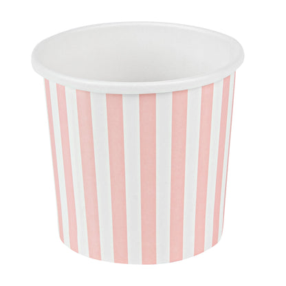 Bio Tek 12 oz Round Pink and White Stripe Paper Soup Container - 3 1/2" x 3 1/2" x 3 1/2" - 25 count box