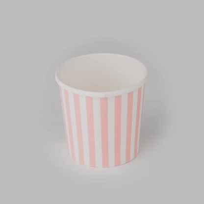 Bio Tek 12 oz Round Pink and White Stripe Paper Soup Container - 3 1/2" x 3 1/2" x 3 1/2" - 25 count box