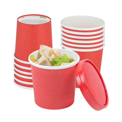 Bio Tek 12 oz Round Red Paper Soup Container - 3 1/2" x 3 1/2" x 3 1/2" - 25 count box